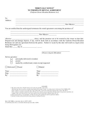 Free Download PDF Books, Thirty Day Notice Termination Letter to Terminate Rental Agreement Template