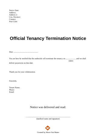 Free Download PDF Books, Tenant to Lanlord Tenancy Termination Letter Template