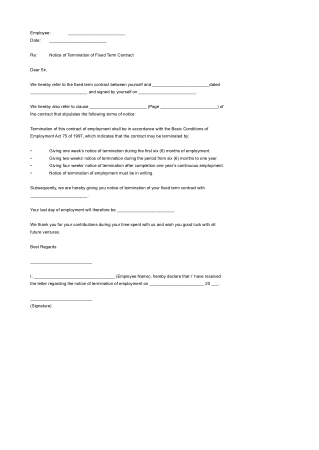 Free Download PDF Books, Fixed Term Contract Termination Letter Template