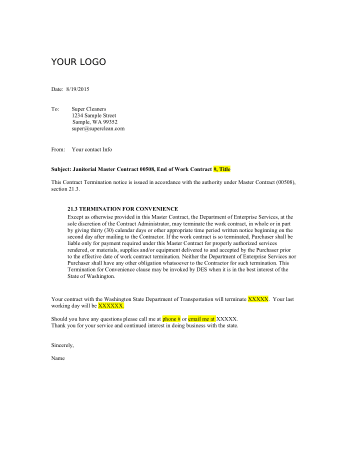 Free Download PDF Books, Janitorial Contract Termination Letter Sample Template