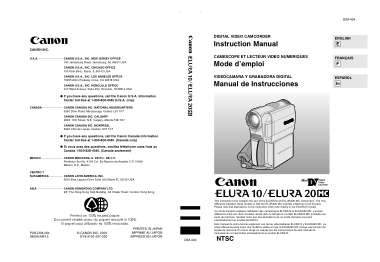 Free Download PDF Books, CANON Camcorder ELURA10 20MC Instruction Manual