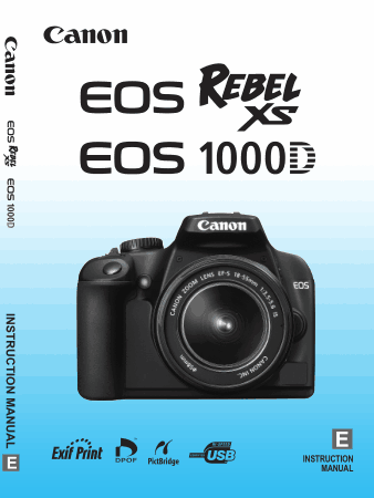 Free Download PDF Books, CANON Camera EOS REBELXS 1000D Instruction Manual