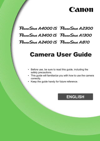 Free Download PDF Books, CANON Camera PowerShot A4000IS A3400IS A2400IS A2300 A1300 A810 User Guide