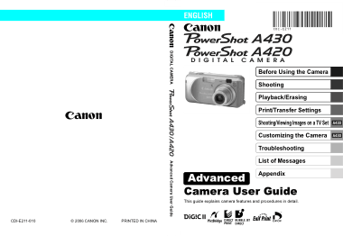 Free Download PDF Books, CANON Camera PowerShot A430 and 420 Advance User Guide