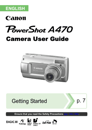 Free Download PDF Books, CANON Camera PowerShot A470 User Guide