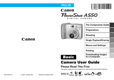 Free Download PDF Books, CANON Camera PowerShot A550 Basic User Guide