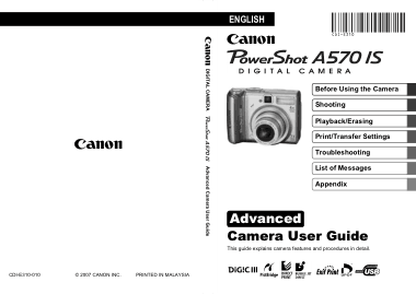 Free Download PDF Books, CANON Camera PowerShot A570 IS Advance User Guide