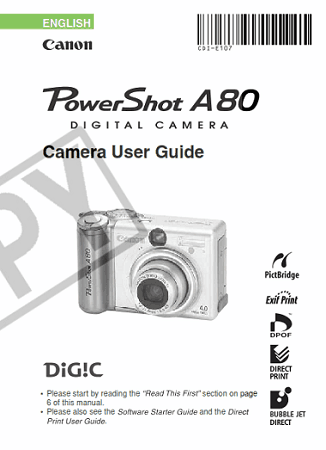 Free Download PDF Books, CANON Camera PowerShot A80 User Guide