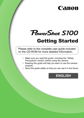 Free Download PDF Books, CANON Camera PowerShot S100 Getting Started Guide