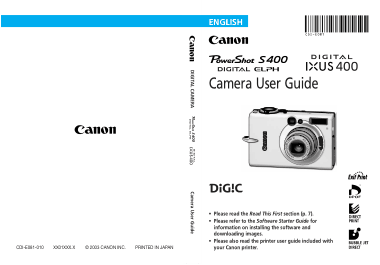 Free Download PDF Books, CANON Camera PowerShot S400 User Guide