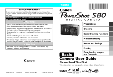 Free Download PDF Books, CANON Camera PowerShot S80 Basic User Guide