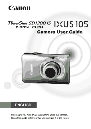 Free Download PDF Books, CANON Camera PowerShot SD1300 IS IXUS105IS User Guide