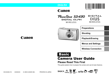 Free Download PDF Books, CANON Camera PowerShot SD430 IXUSW Basic User Guide