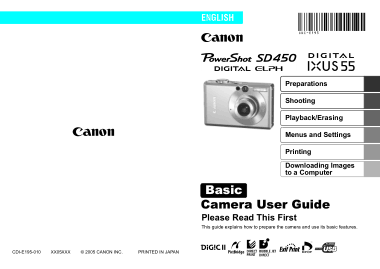 Free Download PDF Books, CANON Camera PowerShot SD450 IXUS55 Basic User Guide