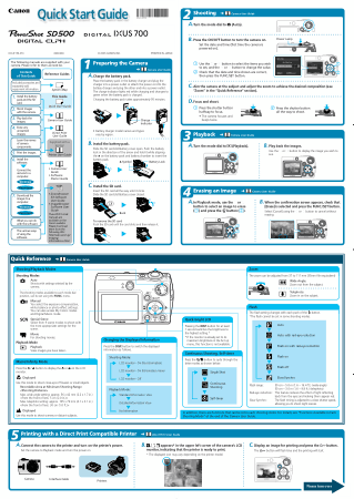 Free Download PDF Books, CANON Camera PowerShot SD500 IXUS700 Quick Start Guide