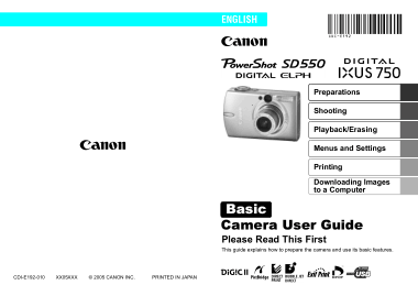 Free Download PDF Books, CANON Camera PowerShot SD550 IXUS750 Basic User Guide