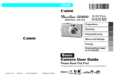 Free Download PDF Books, CANON Camera PowerShot SD600 IXUS60 Basic User Guide