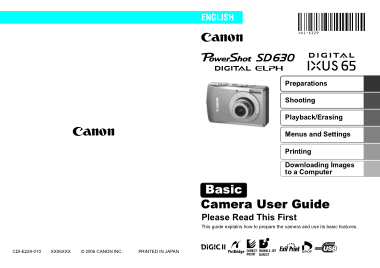 Free Download PDF Books, CANON Camera PowerShot SD630 IXUS65 Basic User Guide