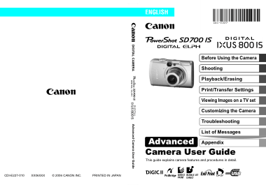 Free Download PDF Books, CANON Camera PowerShot SD700 ISIXUS800IS Advance User Guide