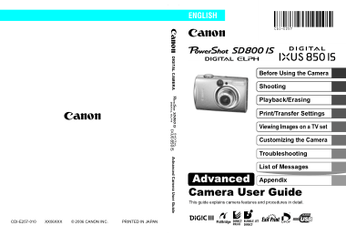 Free Download PDF Books, CANON Camera PowerShot SD800 IS IXUS850IS Advance User Guide