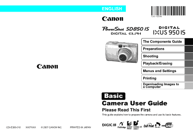 Free Download PDF Books, CANON Camera PowerShot SD850 IS IXUS950IS Basic User Guide