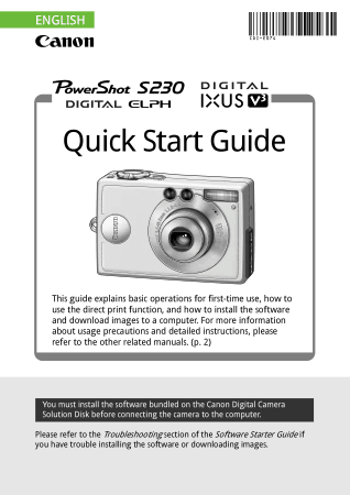 Free Download PDF Books, CANON Digital Camera PowerShot S230 Quick Start Guide