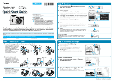 Free Download PDF Books, CANON Digital Camera PowerShot S400 Quick Start Guide