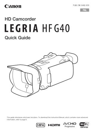Free Download PDF Books, CANON HD Camcorder HFG40 Quick Start Guide