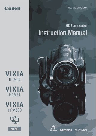 Free Download PDF Books, CANON HD Camcorder HFM30 M31 M300 NIM Instruction Manual