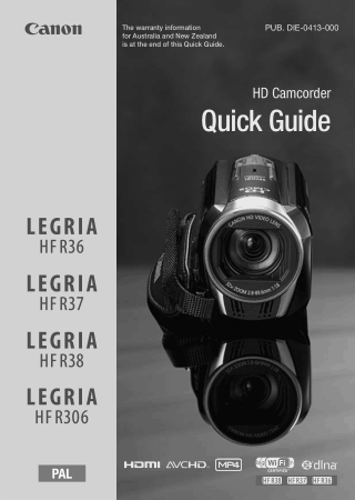 Free Download PDF Books, CANON HD Camcorder HFR38 HFR37 HFR36 HFR306 Quick Start Guide