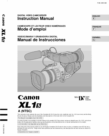 Free Download PDF Books, CANON HD Camcorder XL1S NTSC Instruction Manual