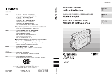 Free Download PDF Books, CANON HD Camcorder ZR20E Instruction Manual