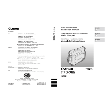 Free Download PDF Books, CANON HD Camcorder ZR30MC Instruction Manual