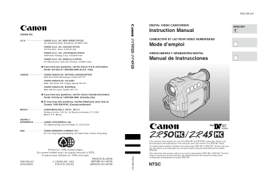 Free Download PDF Books, CANON HD Camcorder ZR50 ZR45 Instruction Manual