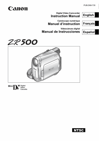 Free Download PDF Books, CANON HD Camcorder ZR500 Instruction Manual