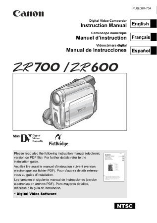 Free Download PDF Books, CANON HD Camcorder ZR700 600 Instruction Manual