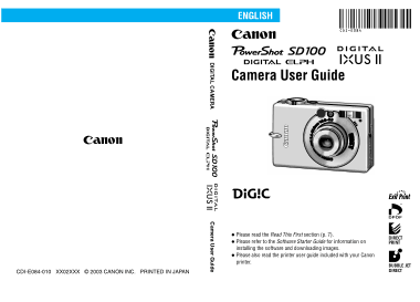 Free Download PDF Books, Digital Camera CANON PowerShot SD100 IXUSII User Guide