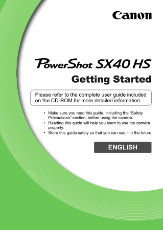 Free Download PDF Books, Digital Camera CANON PowerShot SX40 HS Getting Started Guide