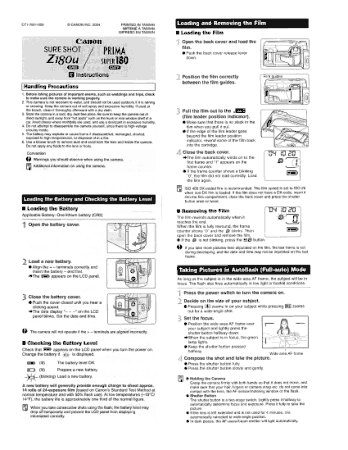 Free Download PDF Books, Digital Camera CANON SURE SHOT 180U Instruction Manual