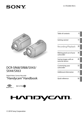 Free Download PDF Books, SONY Digital Video Camera Recorder DCR-SR68-88 SX43-44-63 HandBook
