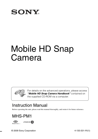 Free Download PDF Books, SONY Mobile HD Snap Camera MHS-PM1 Instruction Manual