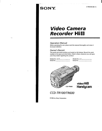 Free Download PDF Books, SONY Video Camera Recorder CCD-TR100 TR600 Operation Manual