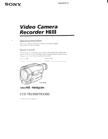 Free Download PDF Books, SONY Video Camera Recorder CCD-TR2300 TR3300 Operating Instructions