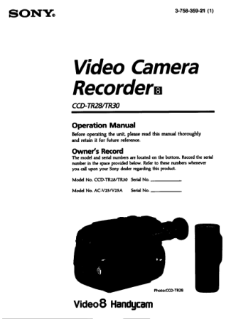 Free Download PDF Books, SONY Video Camera Recorder CCD-TR28 TR30 Operation Manual