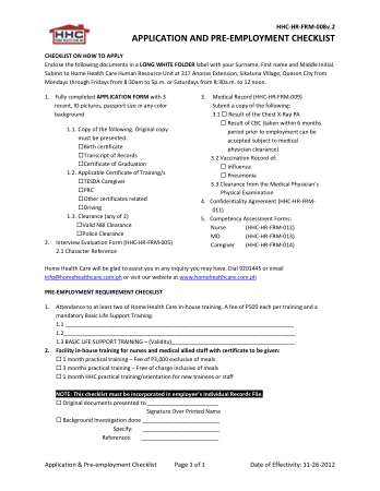 Free Download PDF Books, Application and Pre Employment Checklist Template