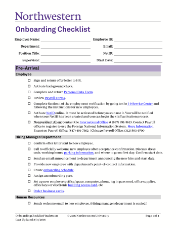 Free Download PDF Books, Best New Employee Onboarding Checklist Template
