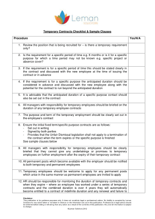 Free Download PDF Books, Employee Contracts Checklist Sample Clauses Template