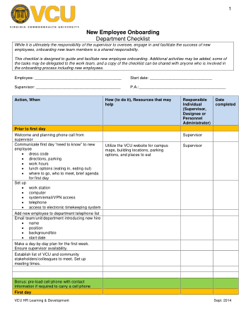 Free Download PDF Books, New Employee Onboarding Department Checklist Template