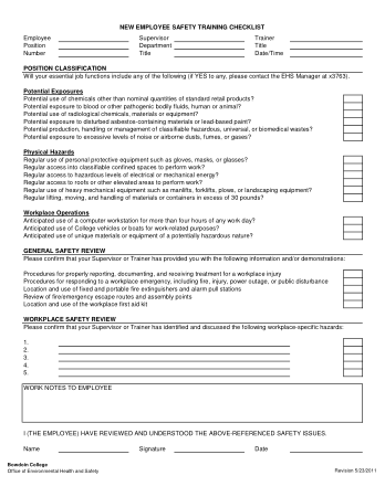 Free Download PDF Books, New Employee Safety Training Checklist Template