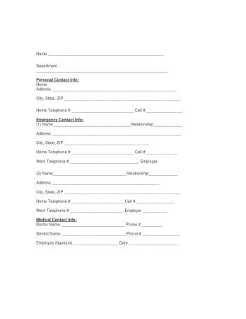 Free Download PDF Books, Emergency Contact Information Form of Employee Template